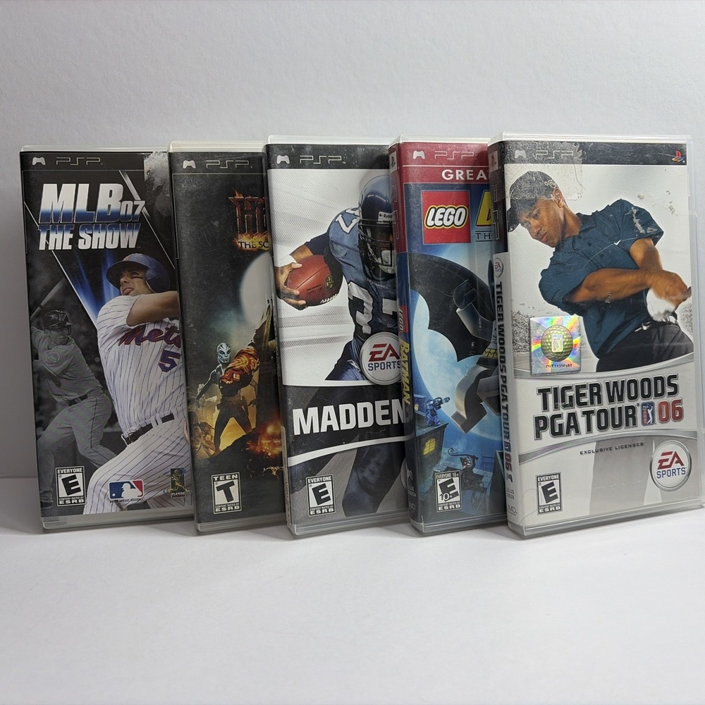 Sony PSP 5 Game Lot Hellboy Lego Batman MLB 07 Tiger Woods 06 Madden 07 CIB